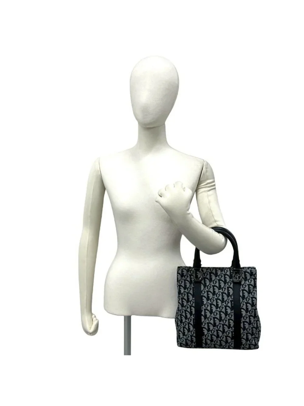 Dior Trotter Pattern Canvas Leather Handbag Mini Tote Black